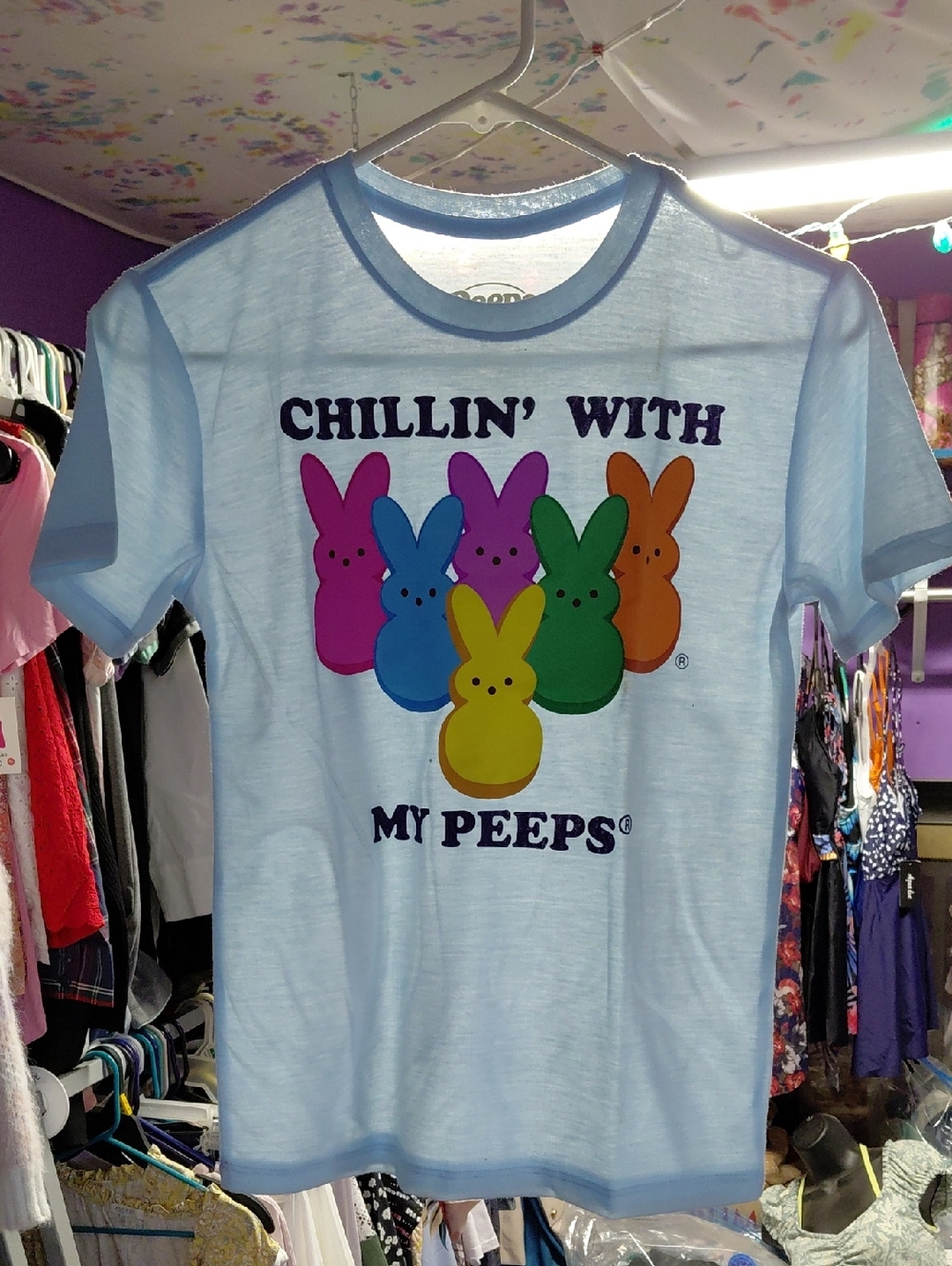 Chillin' With My Peeps® Short Sleeve Tee - Light Blue with Multicolor Peeps